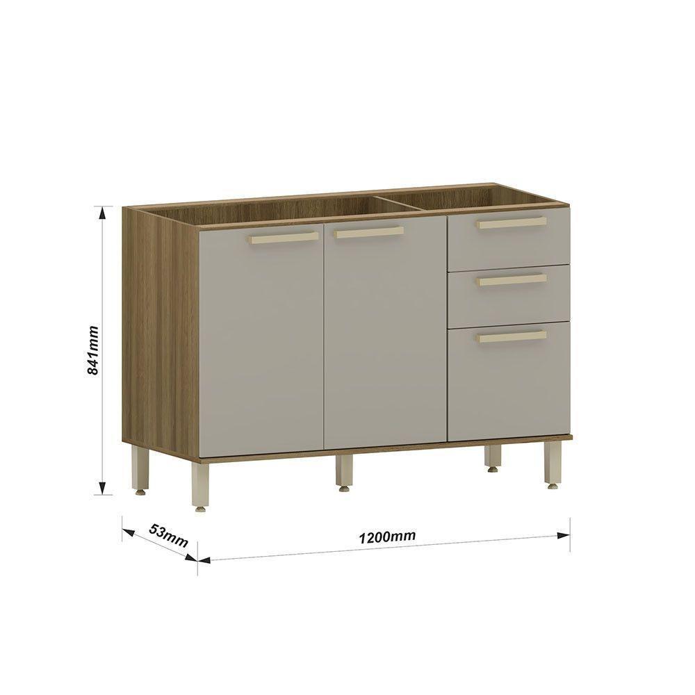 Balcão De Pia 120cm 3 Portas E 2 Gavetas Sem Tampo Isis Luci Avelã-mocca Laca - 3