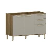 Balcão De Pia 120cm 3 Portas E 2 Gavetas Sem Tampo Isis Luci Avelã-mocca Laca - 1