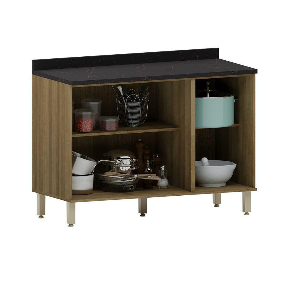 Balcão De Pia 120cm 03 Portas Com Tampo Isis Luciane Móveis Avelã-mocca Laca - 2