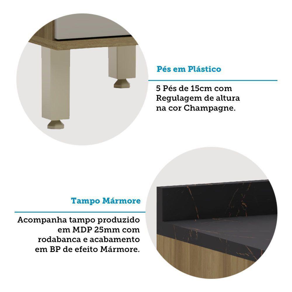 Balcão De Pia 120cm 03 Portas Com Tampo Isis Luciane Móveis Avelã-mocca Laca - 5