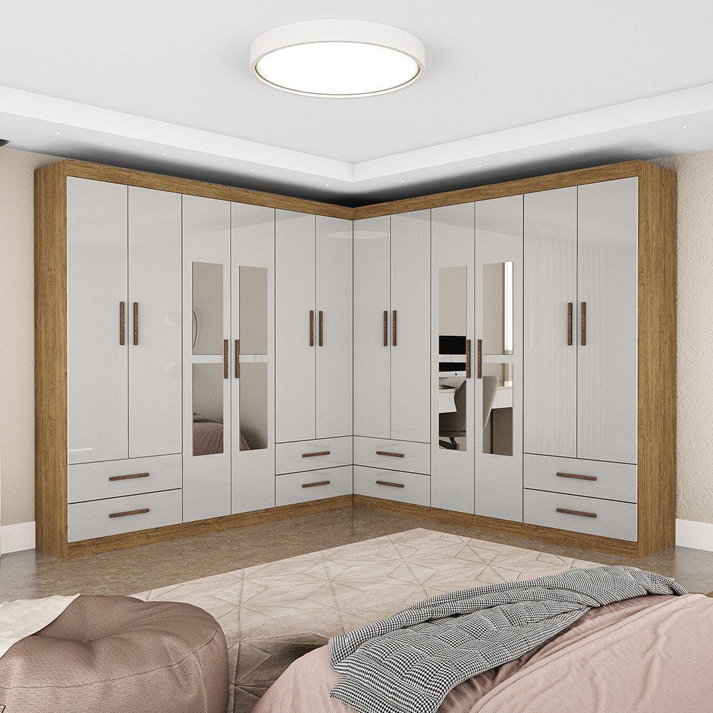 Closet Casal Duplo Lu 12 Portas Com Espelho 8 Gavetas Cinamomo Com Off White - 1
