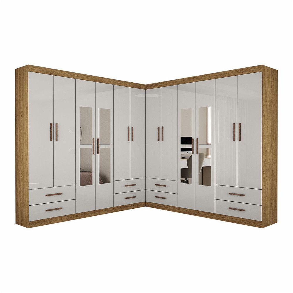 Closet Casal Duplo Lu 12 Portas Com Espelho 8 Gavetas Cinamomo Com Off White - 3