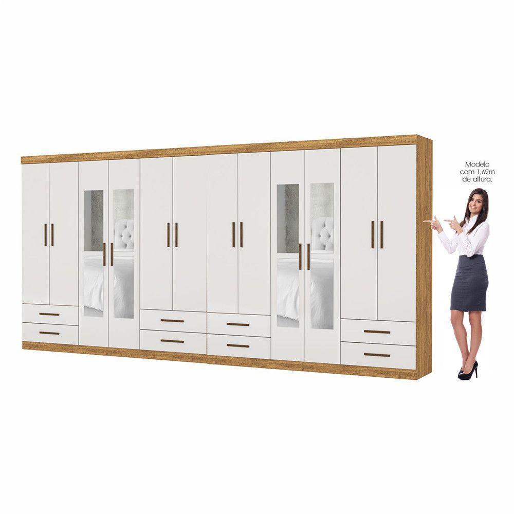 Closet Casal Duplo Lu 12 Portas Com Espelho 8 Gavetas Cinamomo Com Off White - 4