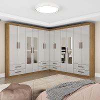 Closet Casal Duplo Lu 12 Portas Com Espelho 8 Gavetas Cinamomo Com Off White - 1