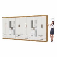 Closet Casal Duplo Lu 12 Portas Com Espelho 8 Gavetas Cinamomo Com Off White