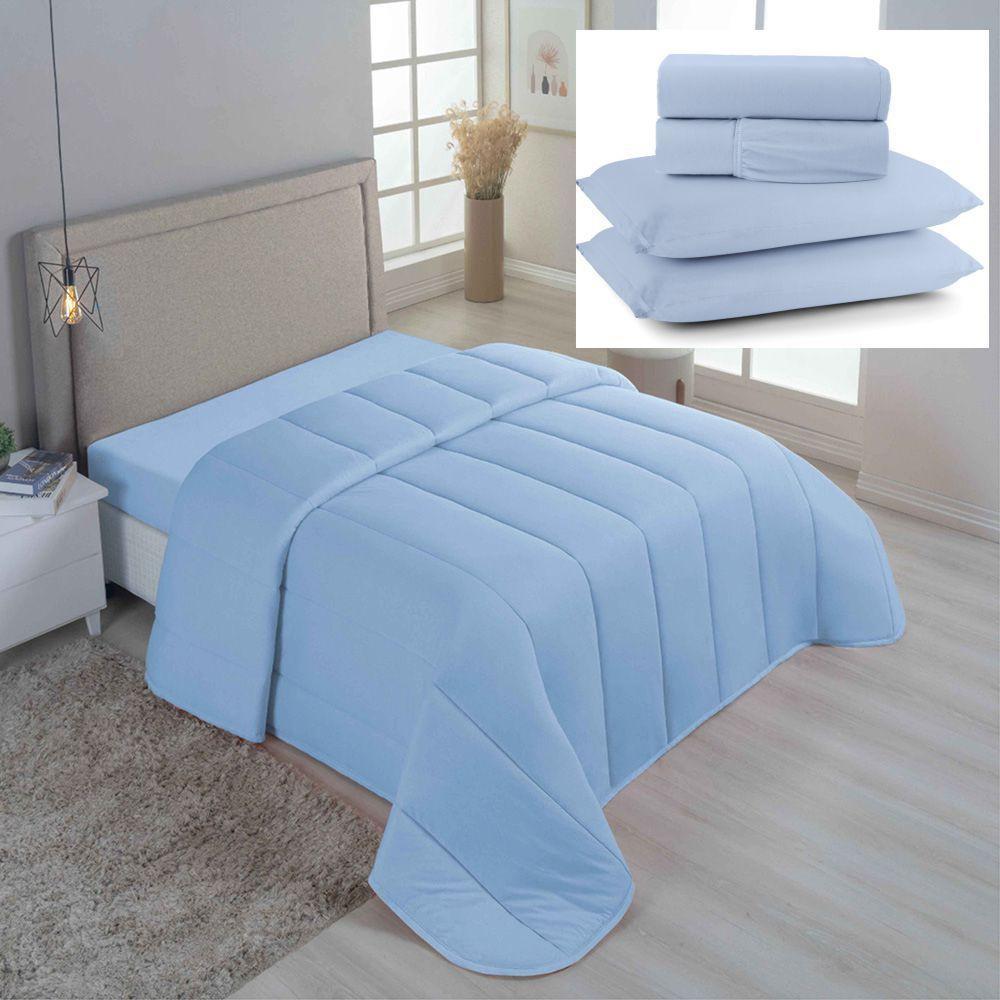 Coordenado Edredom E Lençol Queen Sereno Em Malha 5 Peças - Azul - 100% Algodão - 1