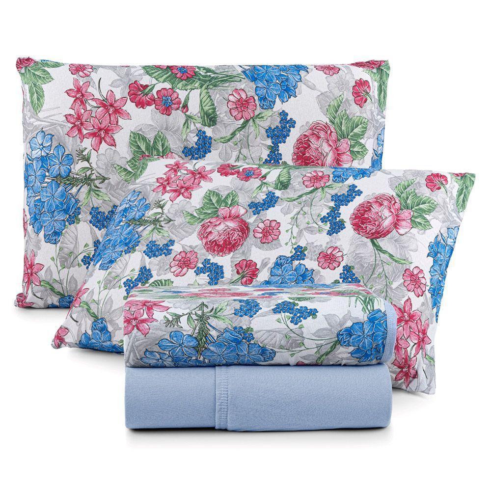 Coordenado Edredom E Lençol Queen Sonho Bom Em Malha 5 Peças - Azul - 100% Algodão - 2