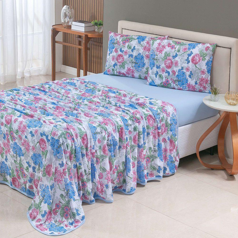 Coordenado Edredom E Lençol Queen Sonho Bom Em Malha 5 Peças - Azul - 100% Algodão - 6