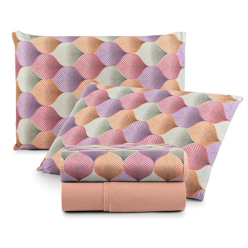 Coordenado Edredom E Lençol King Sonho Bom Em Malha 5 Peças - Salmão - 100% Algodão - 2