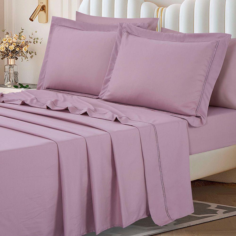 Jogo De Cama Lençol Queen Veraneio Percal 300 Fios 4 Peças - Bordô - 100% Poliéster - 2