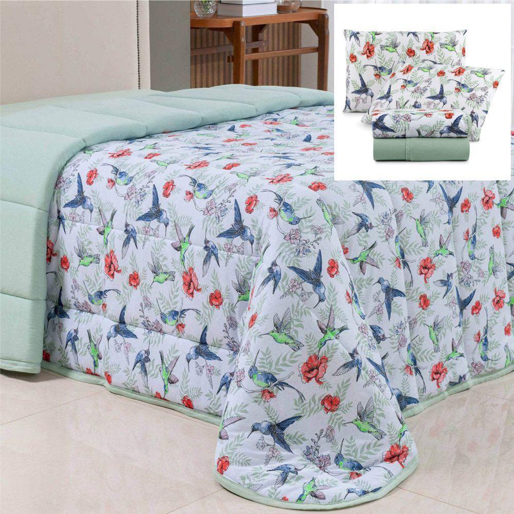 Coordenado Edredom E Lençol Queen Sonho Bom Em Malha 5 Peças - Verde - 100% Algodão - 1