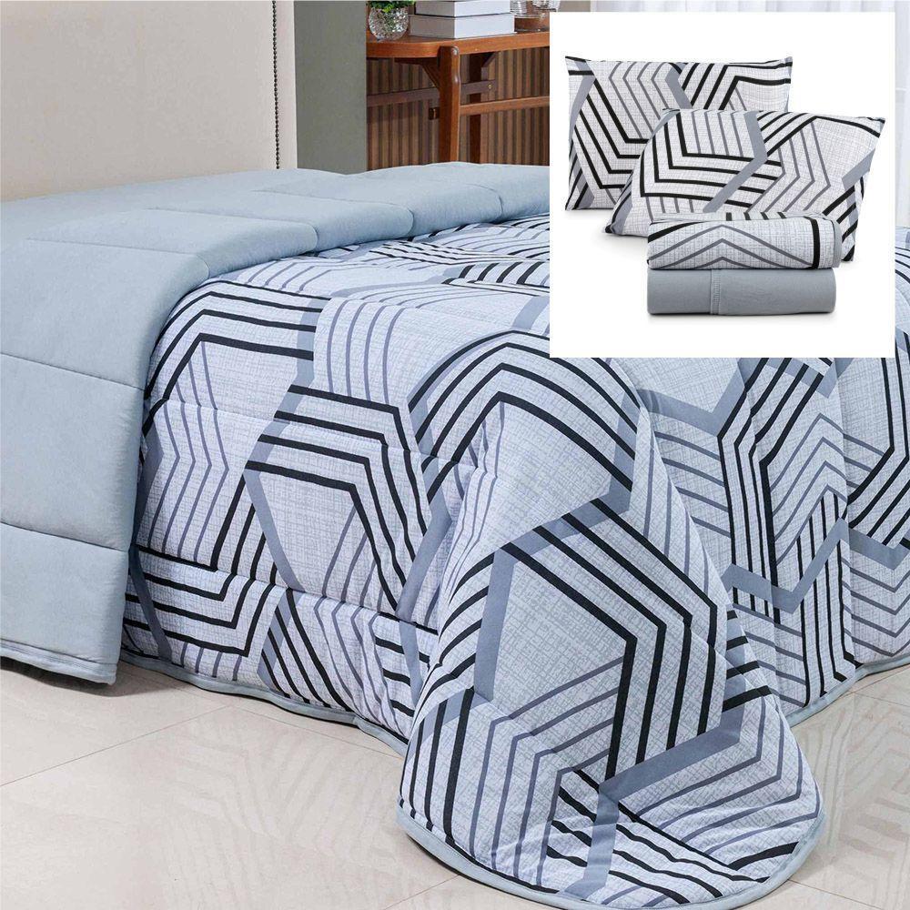 Coordenado Edredom E Lençol Queen Sonho Bom Em Malha 5 Peças - Cinza - 100% Algodão - 1