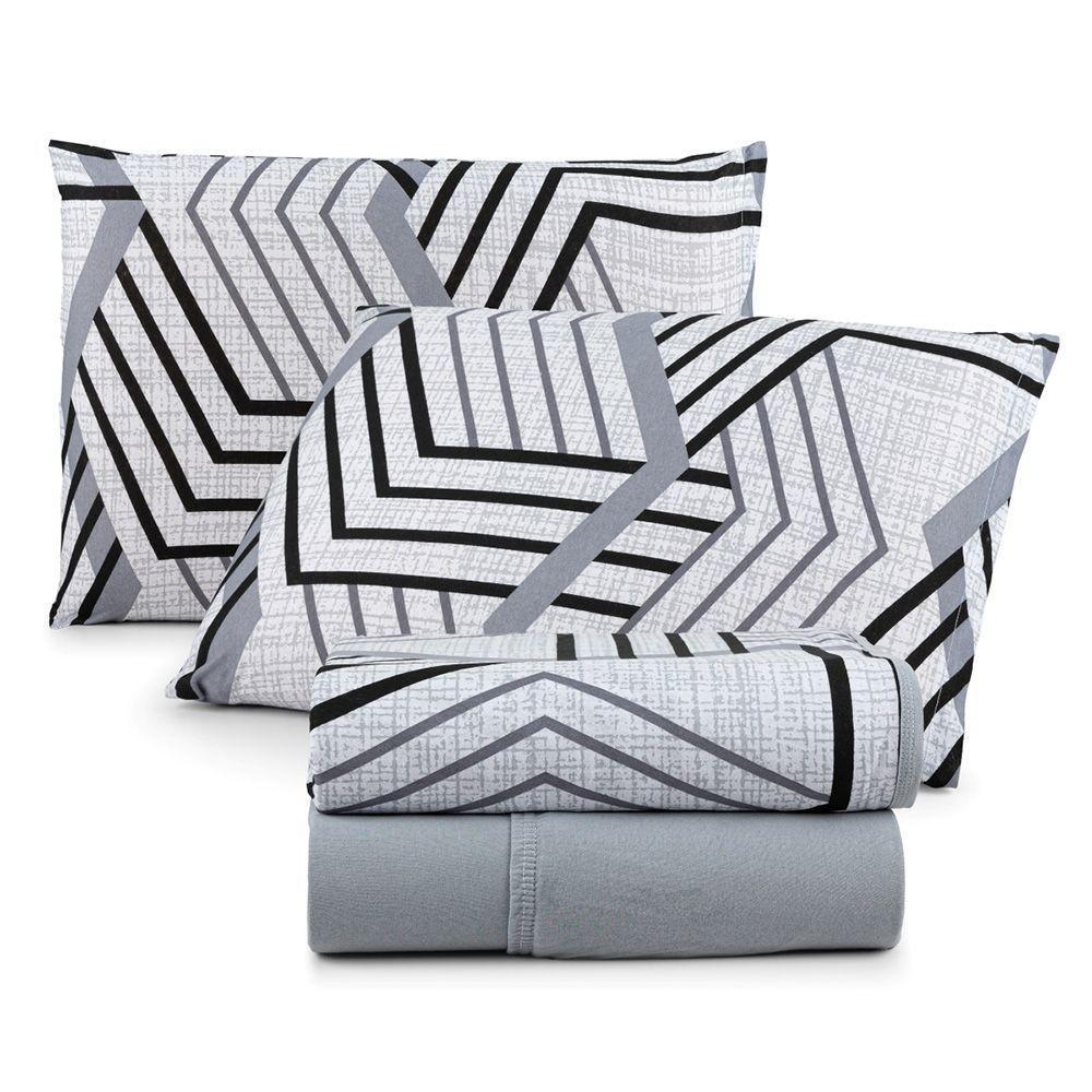 Coordenado Edredom E Lençol Queen Sonho Bom Em Malha 5 Peças - Cinza - 100% Algodão - 2