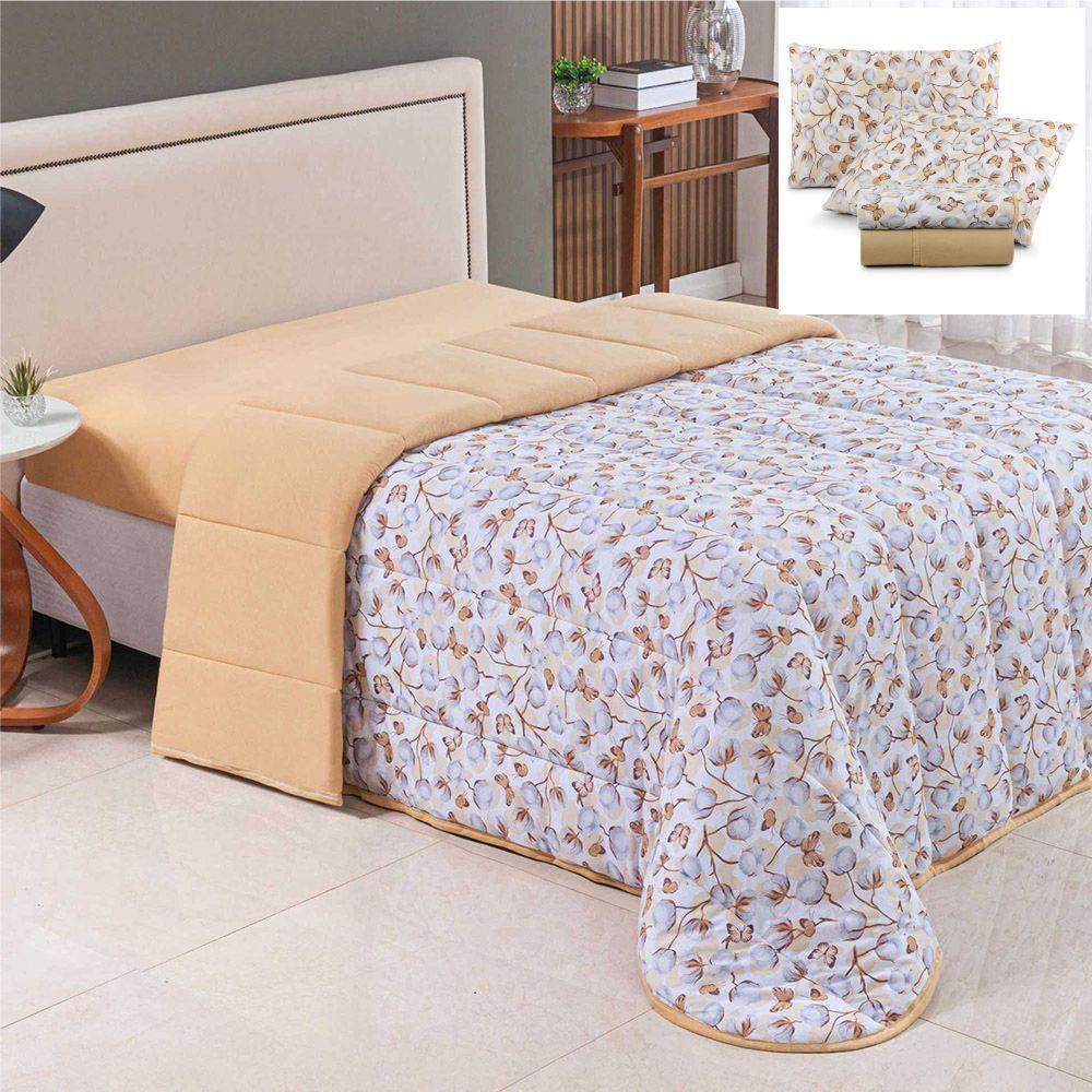 Coordenado Edredom E Lençol King Sonho Bom Em Malha 5 Peças - Amarelo - 100% Algodão - 1