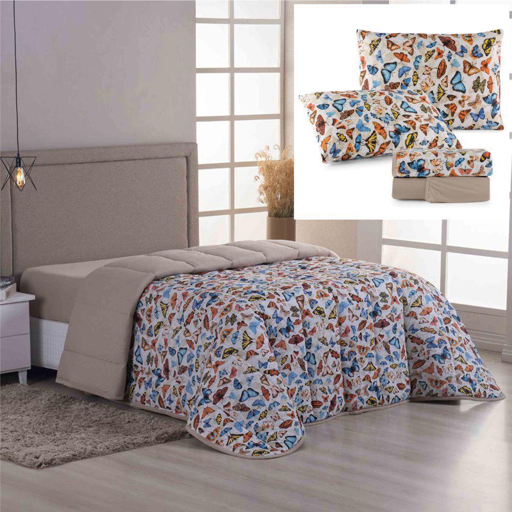 Coordenado Edredom E Lençol King Sonho Bom Em Malha 5 Peças - Avelã - 100% Algodão - 1