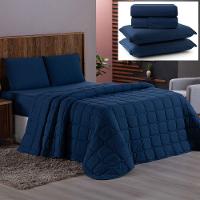 Coordenado Cobre Leito E Lençol Casal Sereno Em Malha 7 Peças - Marinho - 100% Algodão - 1