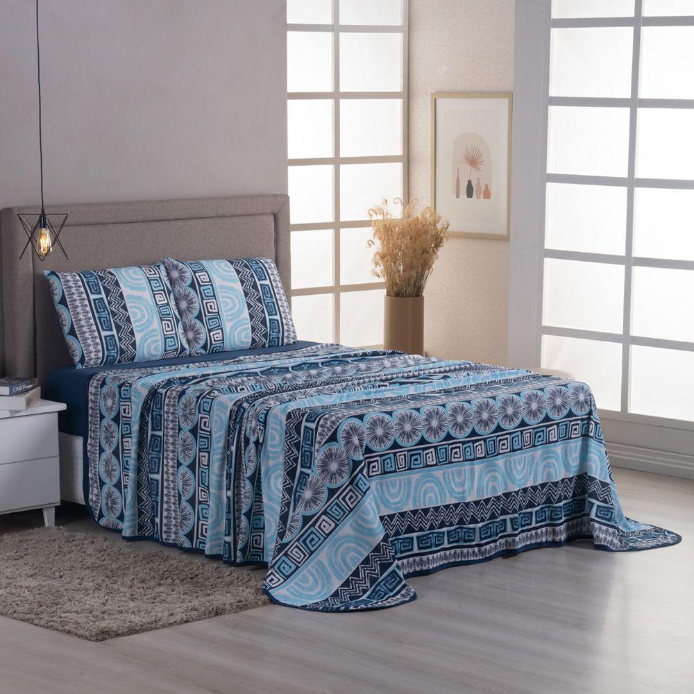 Coordenado Edredom E Lençol Queen Sonho Bom Em Malha 5 Peças - Marinho - 100% Algodão - 4