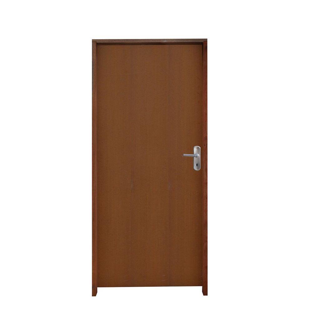 Kit Porta Lisa Padrão Imbuia 82 X 2.10 Batente Ecológico 14 Fechadura Comum Lado Esquerdo - Hale - 1