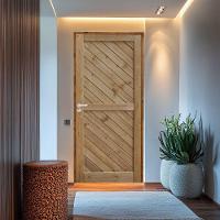 Porta Mexicana Diagonal Pinus 92 X 2.10 Batente Ecológico 14cm Fechadura Externa Lado Direito - Rodam - 2