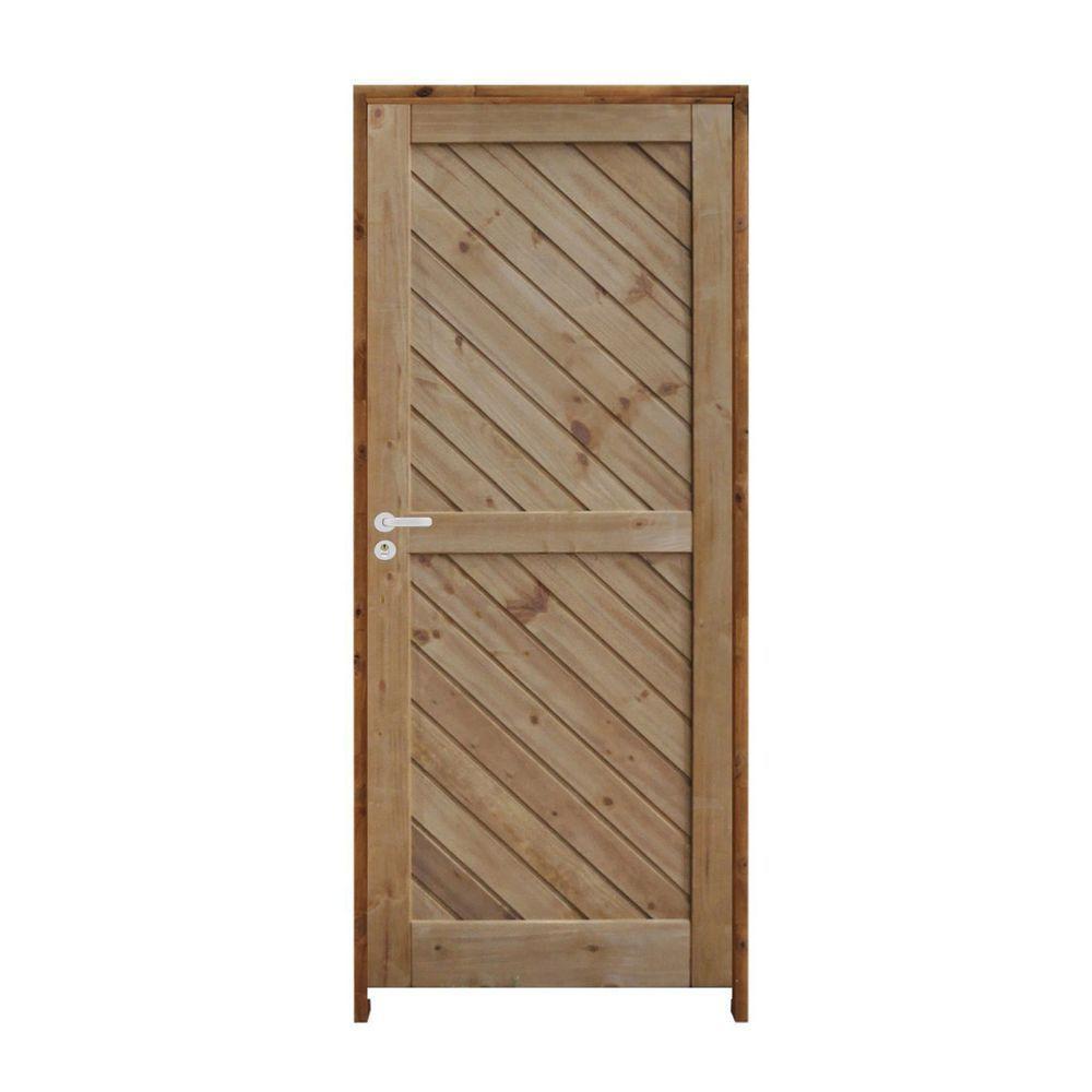 Porta Mexicana Diagonal Pinus 82 X 2.10 Batente Ecológico 11cm Fechadura Externa Lado Direito - Rodam - 1