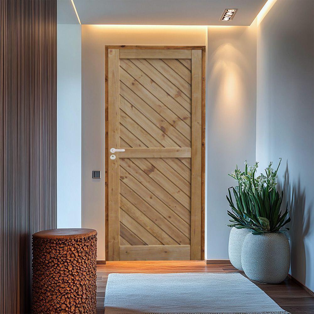 Porta Mexicana Diagonal Pinus 82 X 2.10 Batente Ecológico 11cm Fechadura Externa Lado Direito - Rodam - 2