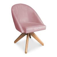 Kit 04 Poltronas Cadeira Giratória Bela Veludo Rosê Base De Madeira - Pallazio - 3