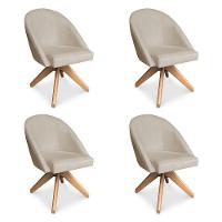 Kit 04 Poltronas Cadeira Giratória Bela Veludo Base De Madeira - Pallazio Cor Azul Marinho - 1