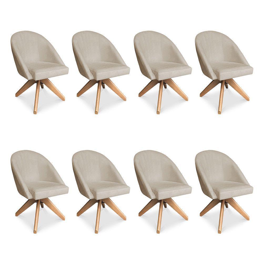 Kit 08 Poltronas Cadeira Giratória Bela Veludo Base De Madeira - Pallazio Cor Azul Marinho - 1