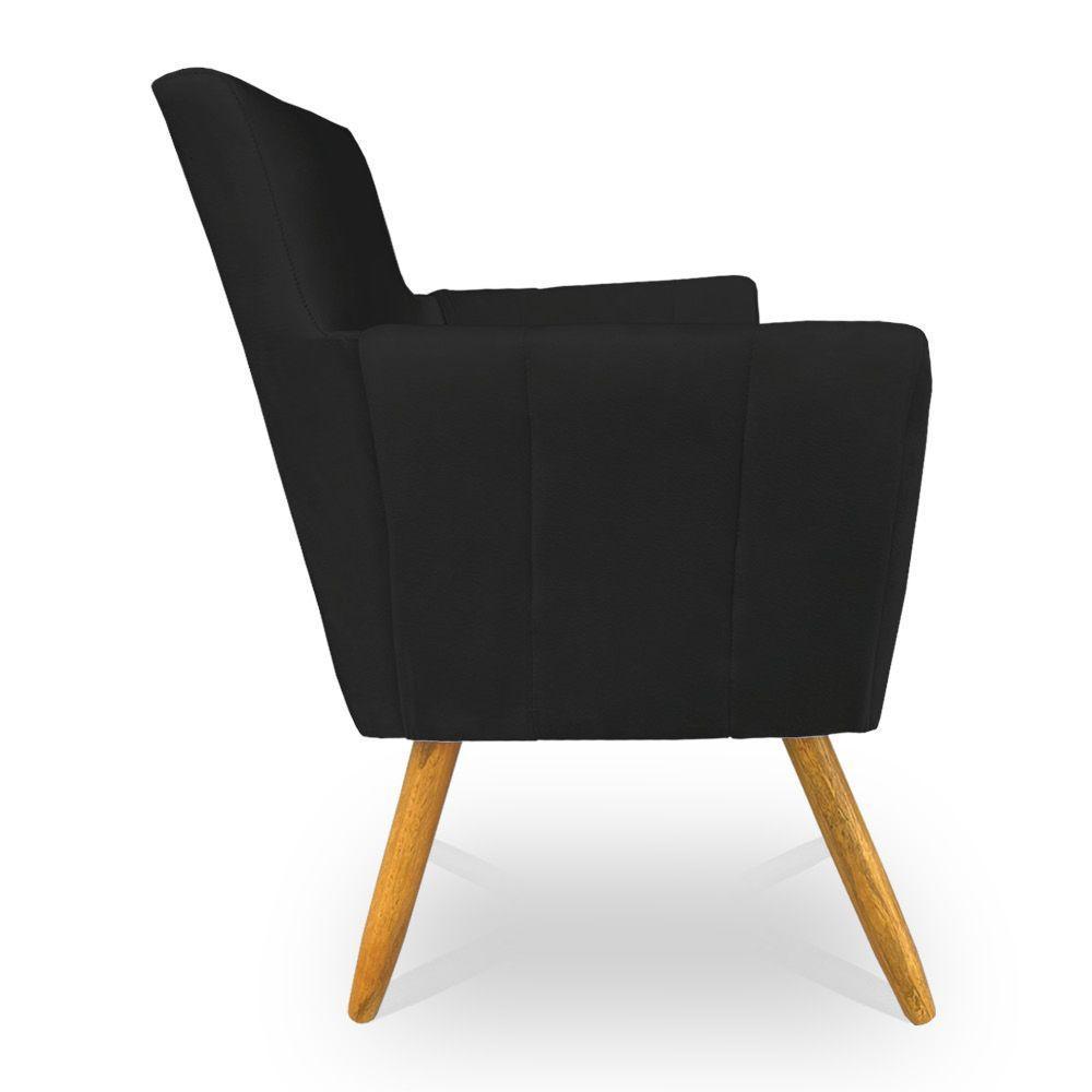 Kit 4 Poltronas Decorativa Leticia Suede Preto Pés Palito Castanho - Pallazio - 5
