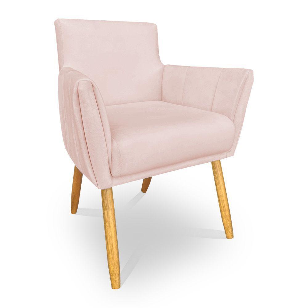Kit 6 Poltronas Decorativa Leticia Suede Rosa Bebê Pés Palito Castanho - Pallazio - 4