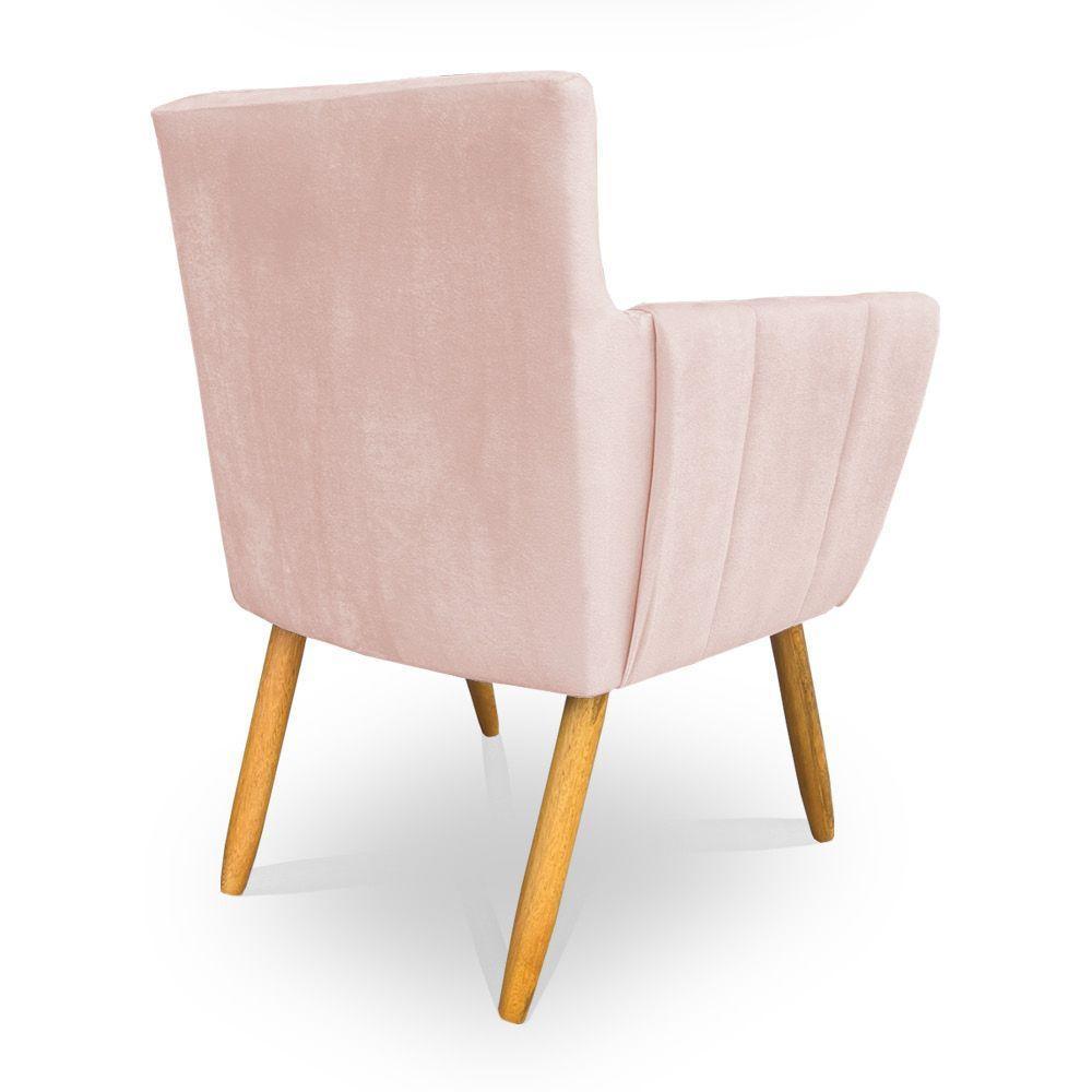 Kit 6 Poltronas Decorativa Leticia Suede Rosa Bebê Pés Palito Castanho - Pallazio - 6