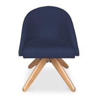 Kit 04 Poltronas Cadeira Giratória Bela Veludo Azul Marinho Base De Madeira - Pallazio