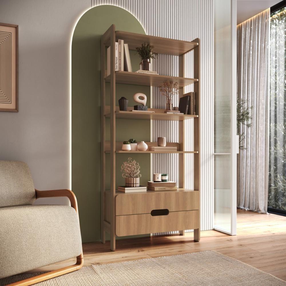 Armário Estante Multiuso 4 Prateleiras E 2 Gavetas Elvis - Natural - 2