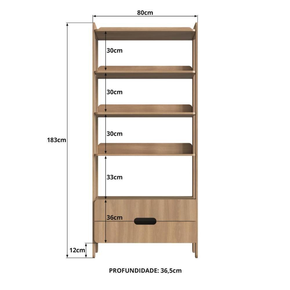 Armário Estante Multiuso 4 Prateleiras E 2 Gavetas Elvis - Natural - 4