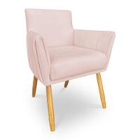 Kit 8 Poltronas Decorativa Leticia Suede Rosa Bebê Pés Palito Castanho - Pallazio