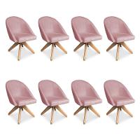 Kit 08 Poltronas Cadeira Giratória Bela Veludo Rosê Base De Madeira - Pallazio - 1