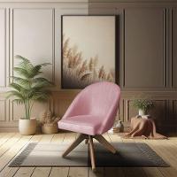 Kit 08 Poltronas Cadeira Giratória Bela Veludo Rosê Base De Madeira - Pallazio - 2