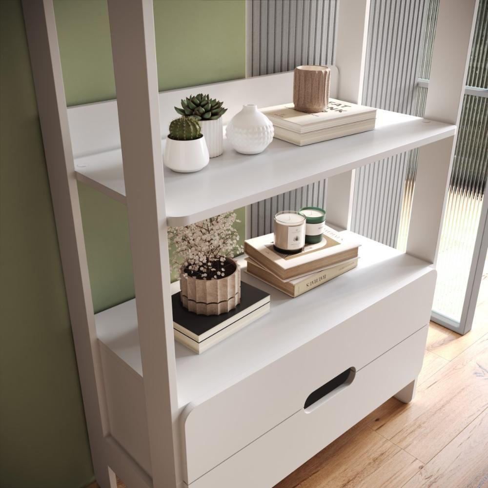 Armário Estante Multiuso 4 Prateleiras E 2 Gavetas Elvis - Branco - 5