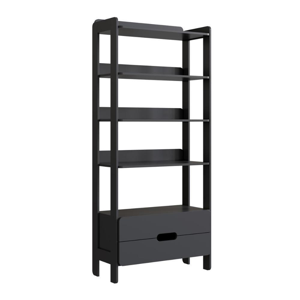 Armário Estante Multiuso 4 Prateleiras E 2 Gavetas Elvis - Preto - 1