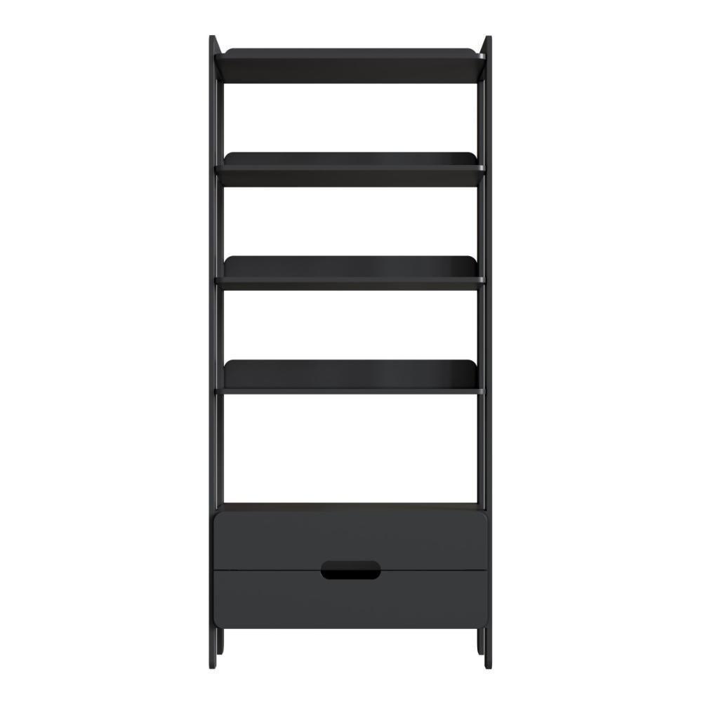 Armário Estante Multiuso 4 Prateleiras E 2 Gavetas Elvis - Preto - 4