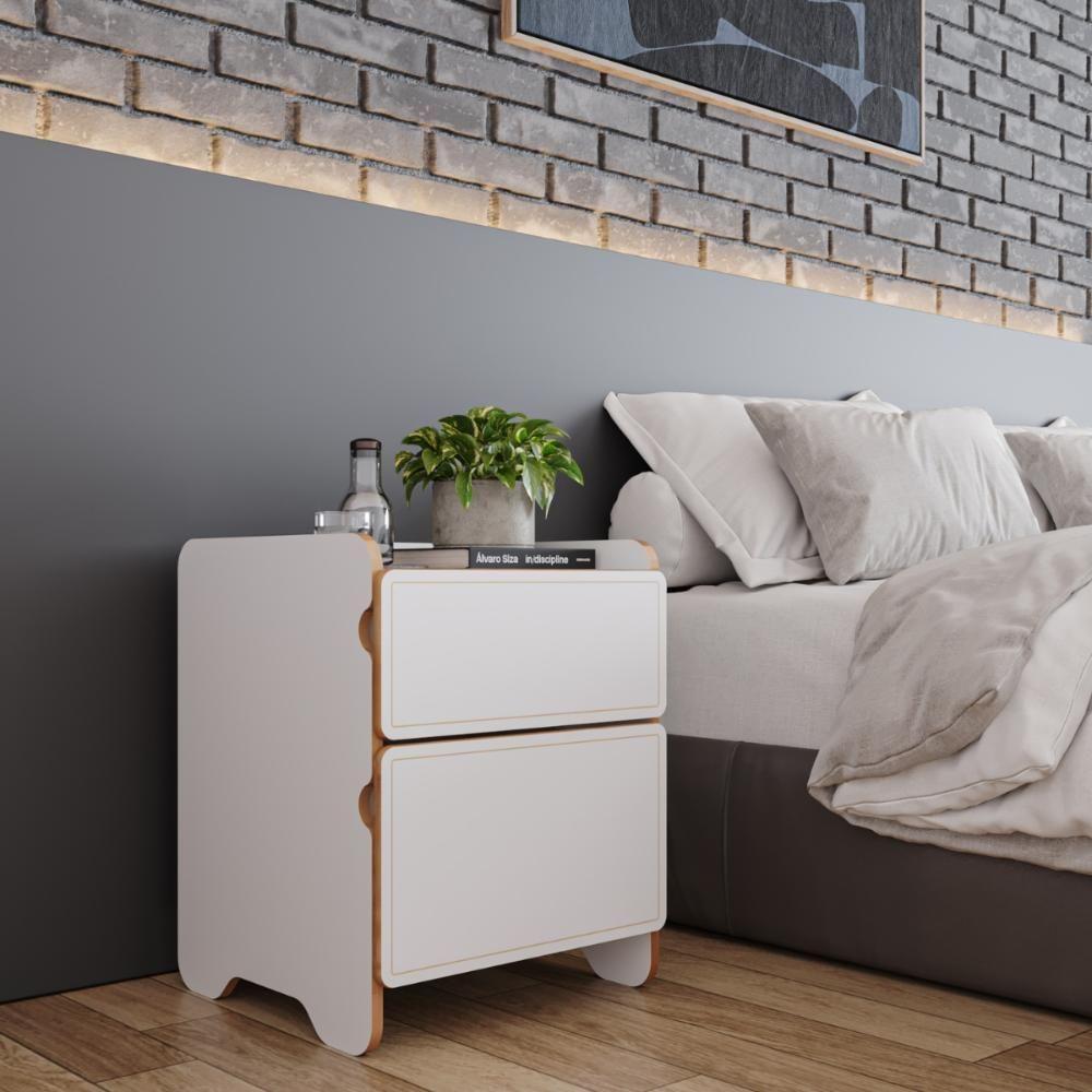 Mesa De Cabeceira 2 Gavetas 45cm Cindy - Branco - 6