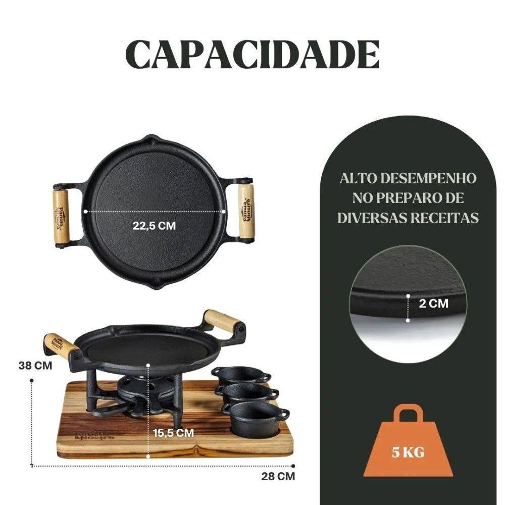 Conjunto Fogareiro Fogo Forte 22,5cm E Suporte De Madeira 35x28cm Com 3 Molheiras Panela Mineira - 2