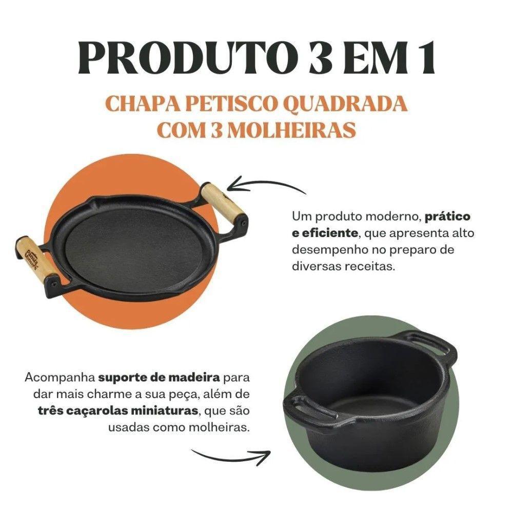 Conjunto Fogareiro Fogo Forte 22,5cm E Suporte De Madeira 35x28cm Com 3 Molheiras Panela Mineira - 3