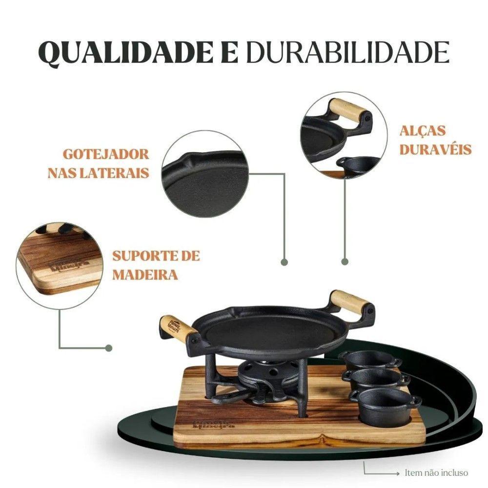 Conjunto Fogareiro Fogo Forte 22,5cm E Suporte De Madeira 35x28cm Com 3 Molheiras Panela Mineira - 4