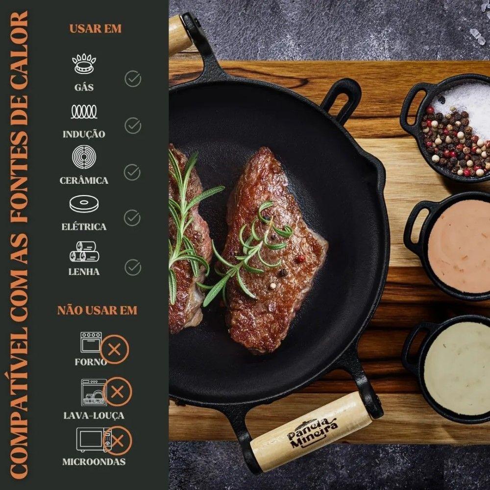 Conjunto Fogareiro Fogo Forte 22,5cm E Suporte De Madeira 35x28cm Com 3 Molheiras Panela Mineira - 5