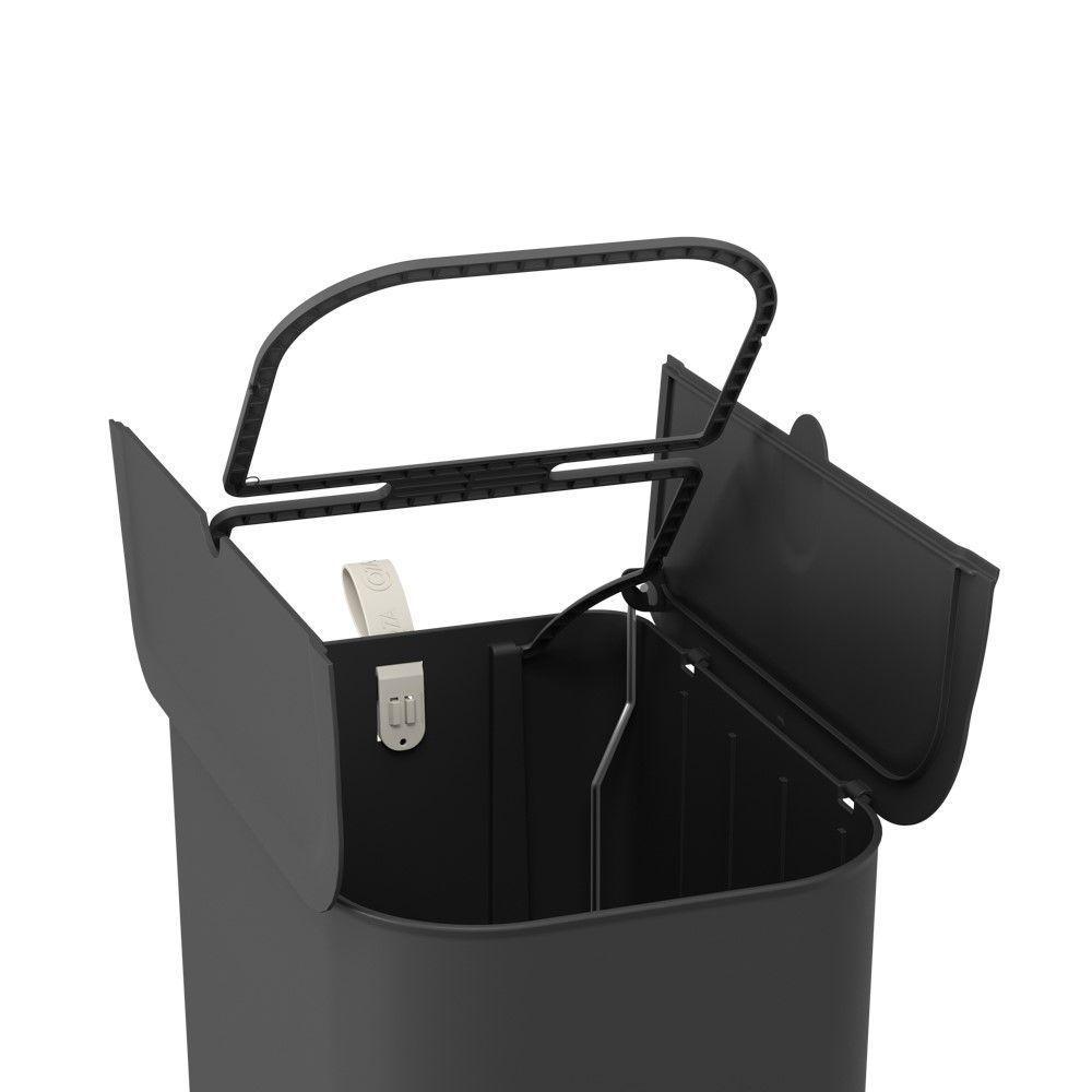 Lixeira Com Pedal Borboleta Dupla 20l (10+10) Preto Com Alça Bege Coza - 5