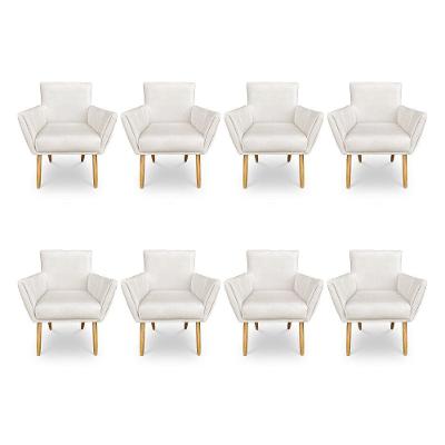 Kit 8 Poltronas Decorativa Leticia Suede Pés Palito Castanho - Pallazio Cor Preto