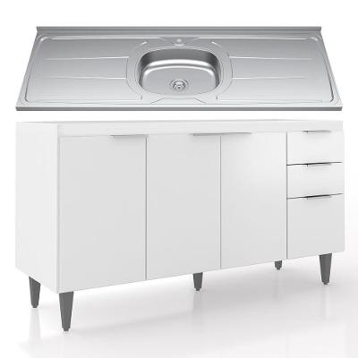 Balcão De Cozinha Com Pia Inox 150cm Pérola Z34 Branco Mpozenato
