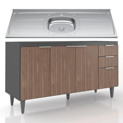 Balcão De Cozinha Com Pia Inox 150cm Pérola Z34 Grafite Freijó Mpozenato