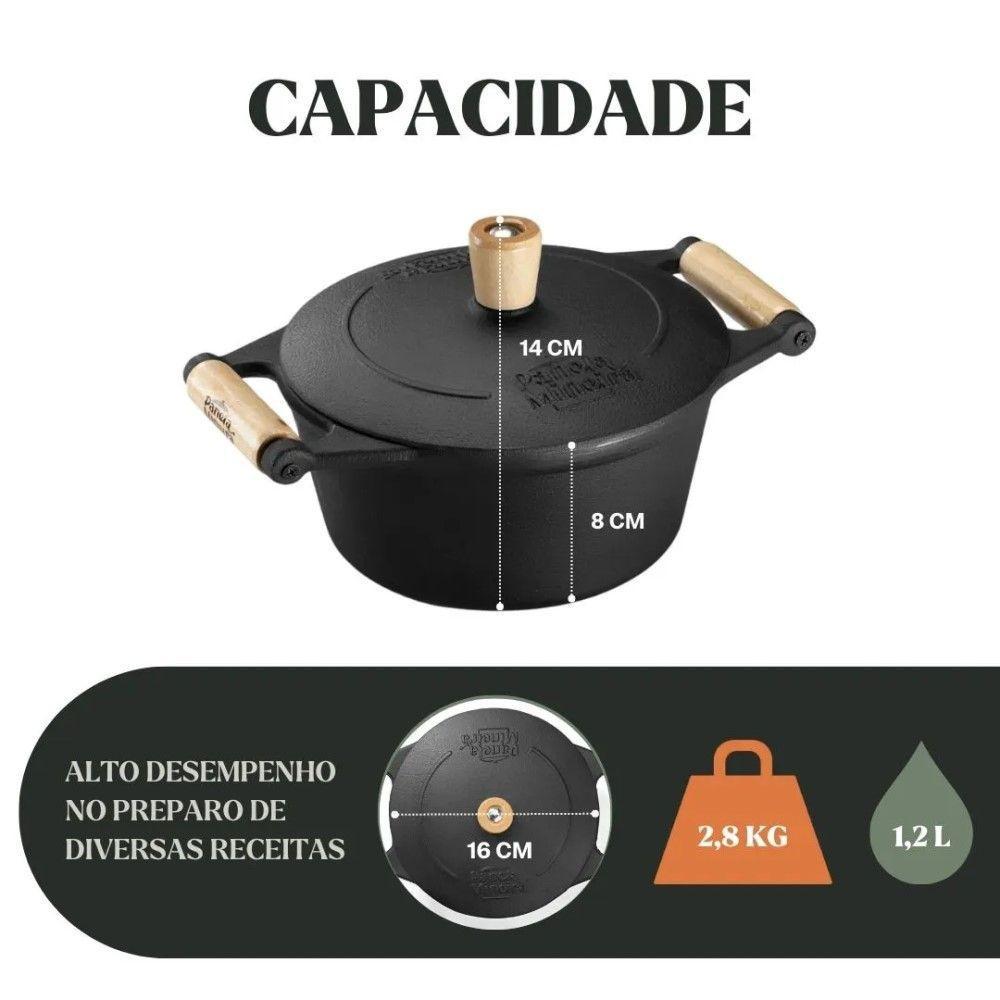 Caçarola Tradição 16 Cm 1,2 L Em Ferro Fundido E Alça De Madeira Panela Mineira - 2
